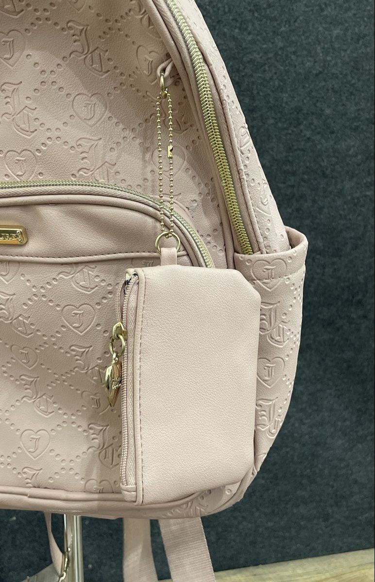 Juicy Couture Pink Monogram Heart Embossed Backpack Bag With Coin Pouch