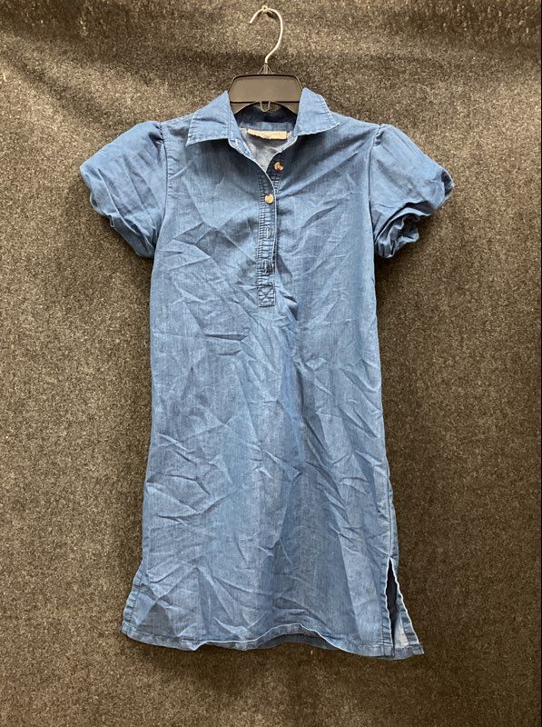 Speed Limit MPH Girls Blue Denim Puff Sleeve Smocked Back Henley Dress Sz 10