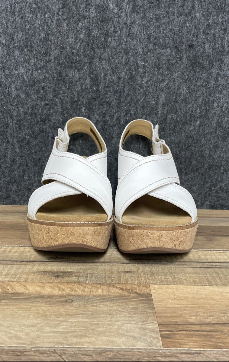 Clarks Aisley Tulip White Leather Cork Wedge Platform Sandals Women's Size 11