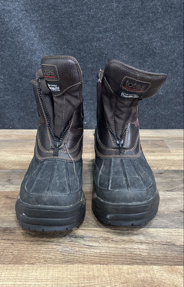 Totes Front Zip Snowboot Thermolite Insulated Brown Black Winter Boots Size 11