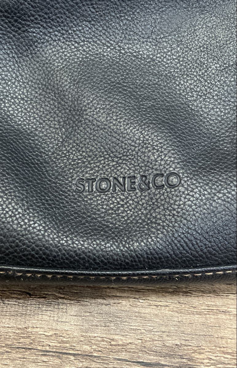 Stone & Co Black Pebbled Leather Crossbody Shoulder Bag Brown Trim