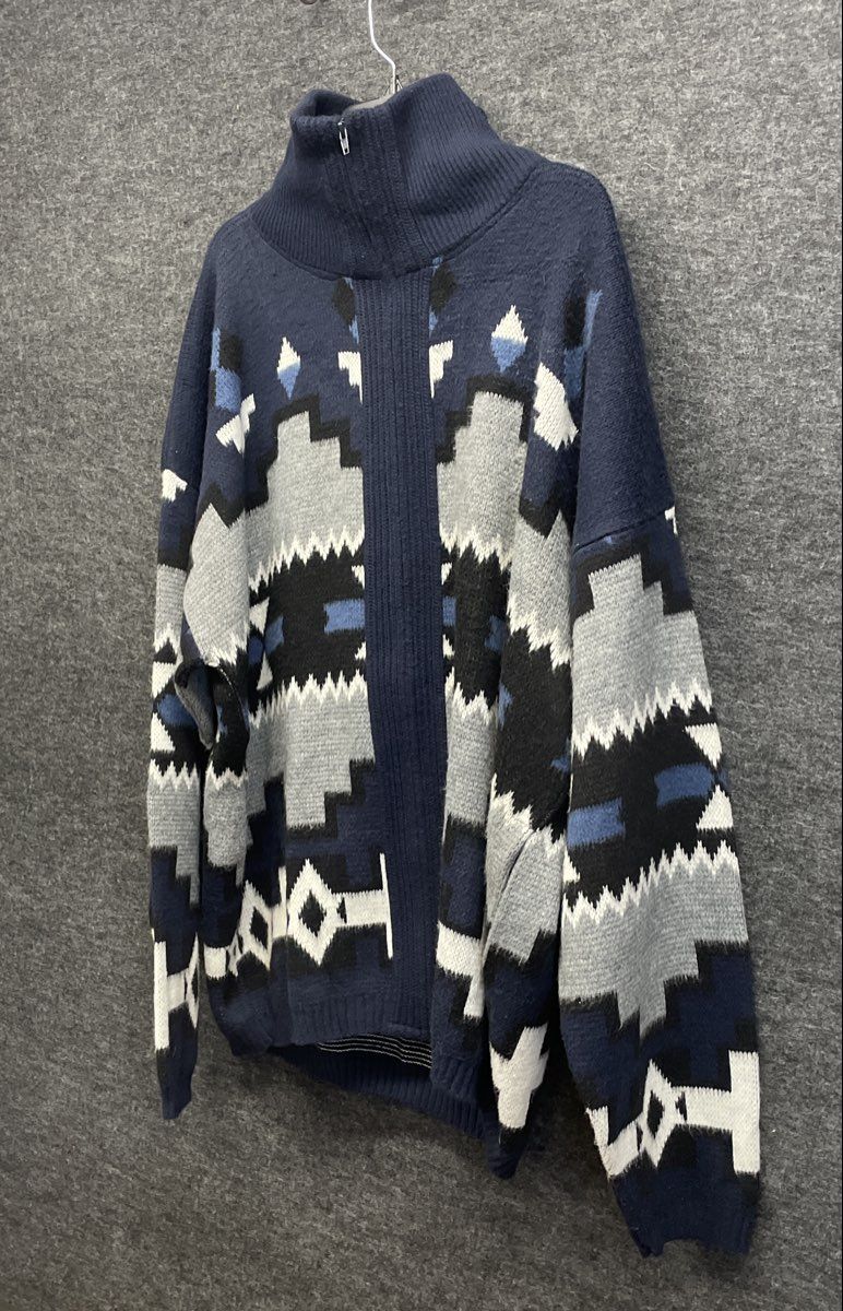 Vintage 90s Town Craft Men's Blue Geometric Aztec Quarter Zip Sweater Sz 2XLXT