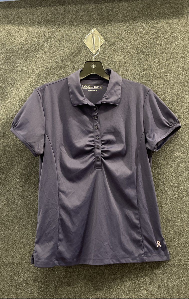 Lady Hagen Women's Navy Blue Hydro-Dri Ruched Pink Ribbon Golf Polo Shirt Sz M