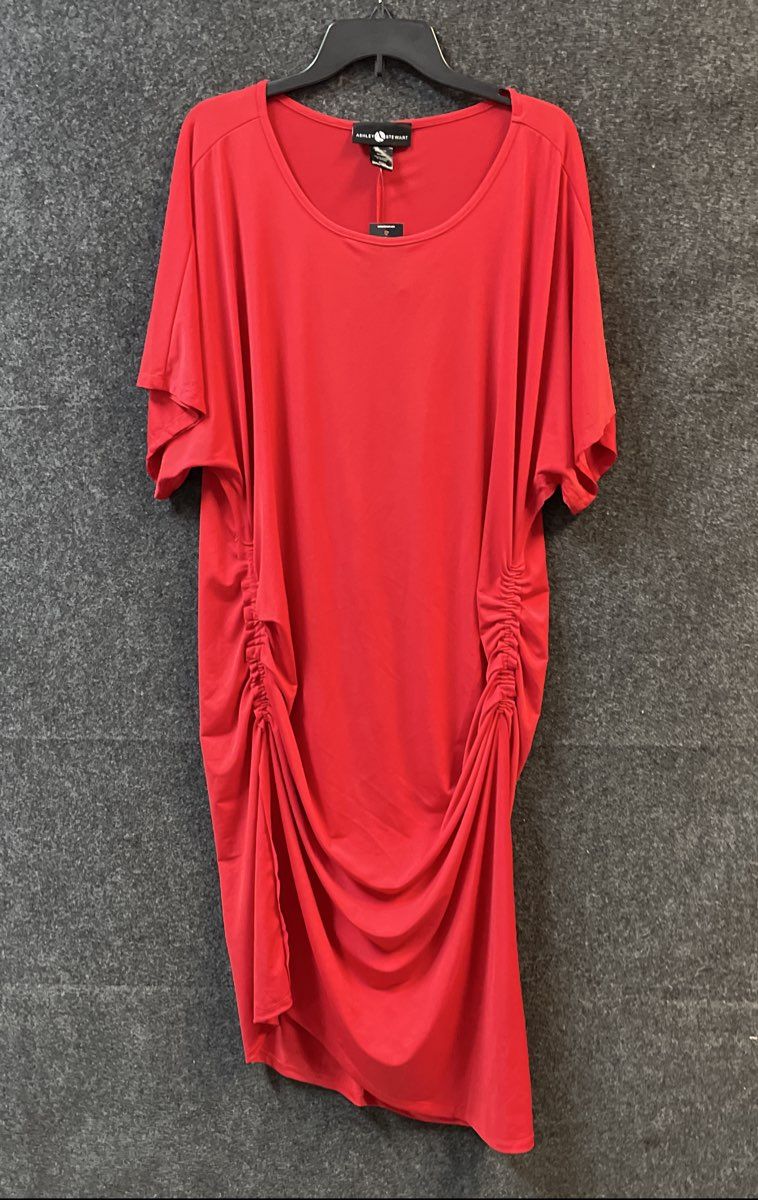 Ashley Stewart Women's Red Ruched Dolman Sleeve Draped Jersey Dress Sz 22/24 NWT
