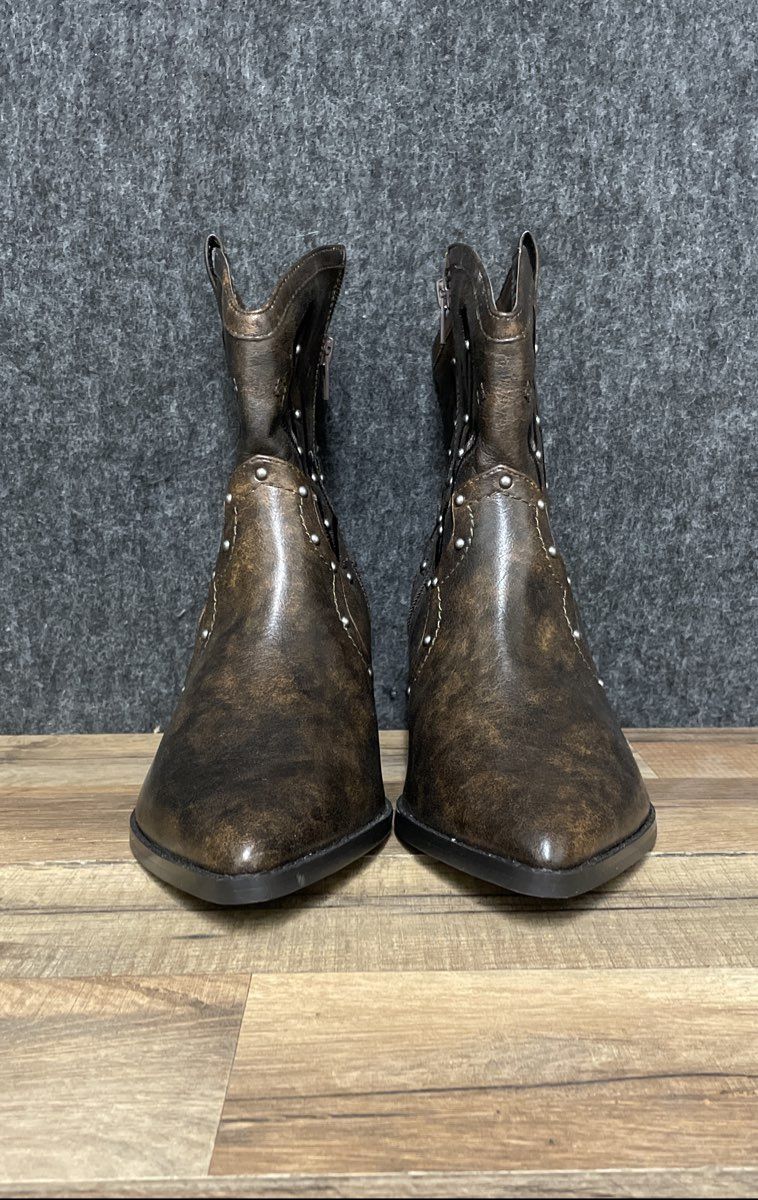 Lane Bryant Brown Studded Distressed Western Ankle Boots Women's Size 9 W