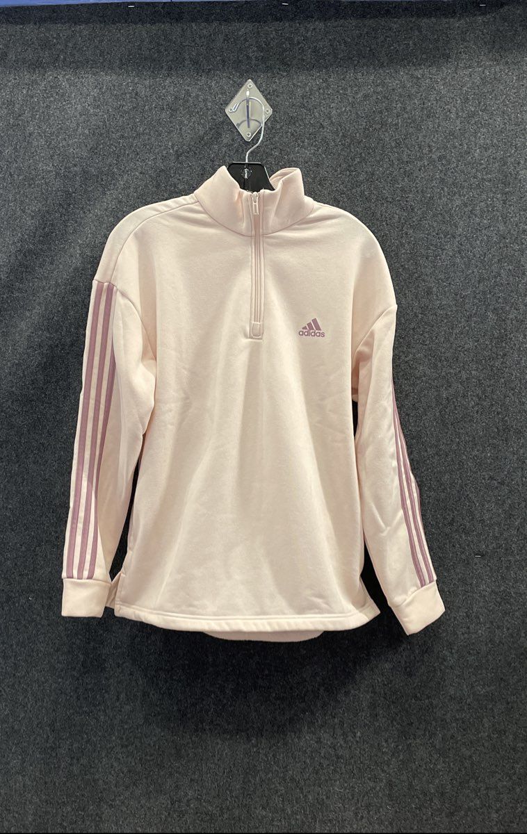 Adidas Women's Pink 3-Stripe Quarter Zip Pullover Jacket Mock Neck Sz M