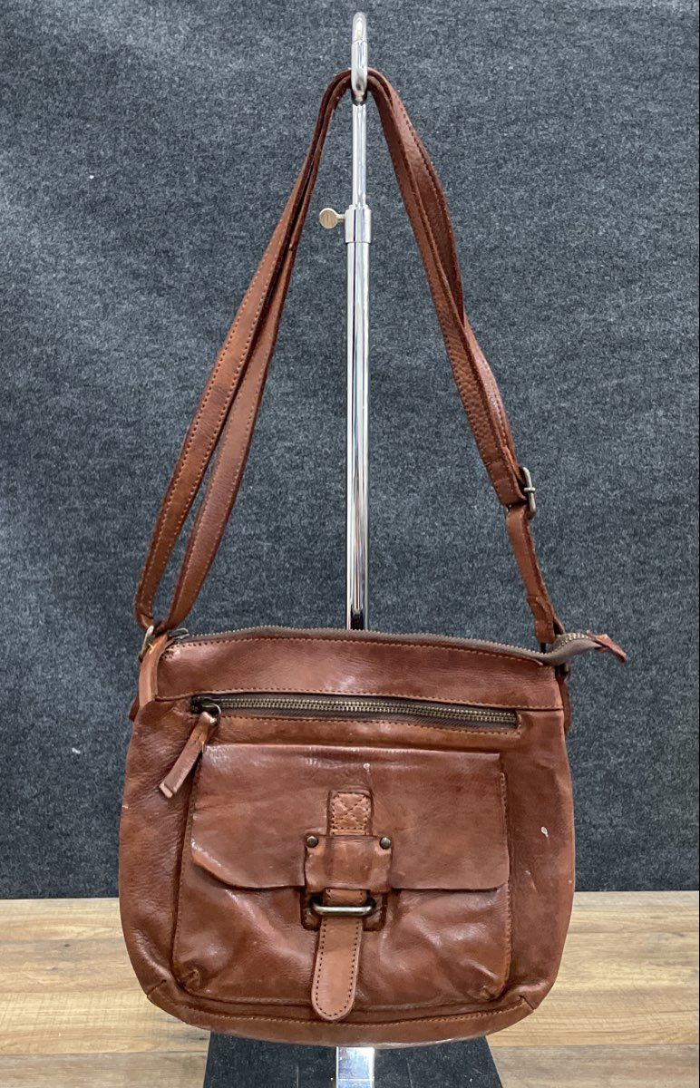 Harbour 2nd Brown Leather Anchor Logo Distressed Crossbody Shoulder Bag