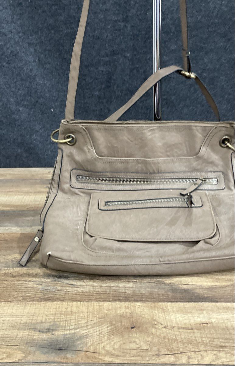 Bueno Brown Faux Leather Multi-Pocket Crossbody Shoulder Bag