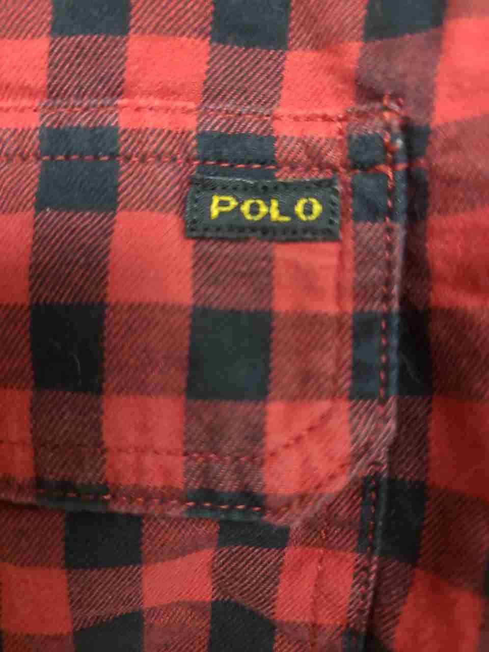 Polo Ralph Lauren Boy's Red Black Buffalo Plaid Long Sleeve Shirt Sz L (14-16)