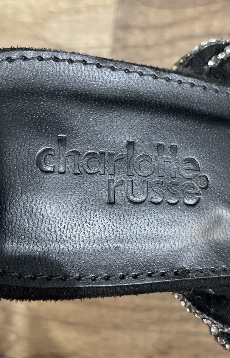 Charlotte Russe Black Braided Rhinestone Square Toe High Heel Mules Size 8