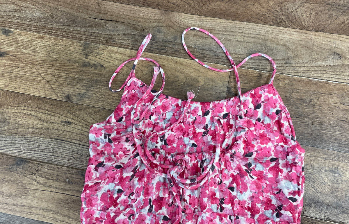 Free People Women's Pink Floral Spaghetti Strap Lettuce Hem Mini Dress Size M