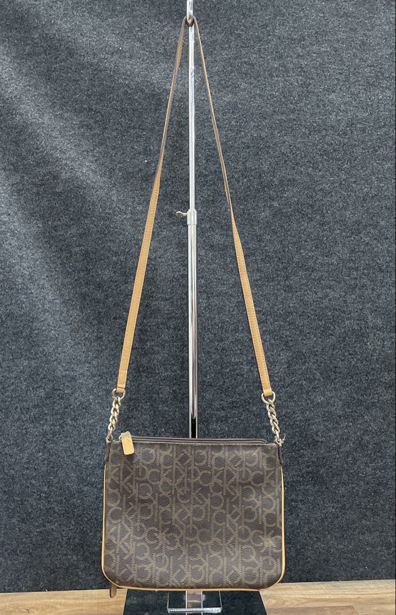 Calvin Klein Brown Monogram Logo Crossbody Shoulder Bag Gold Hardware