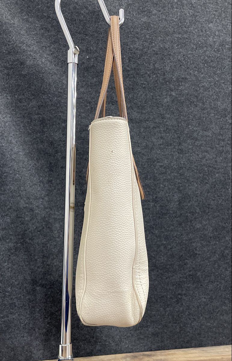 Anne Klein White Pebbled Leather Tote Bag Gold Hardware AK Logo