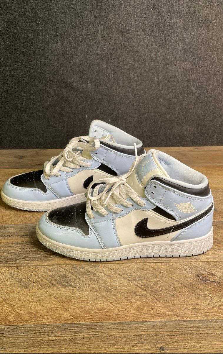 Nike Air Jordan 1 Mid GS Ice Blue Black White Sneakers Size 7Y