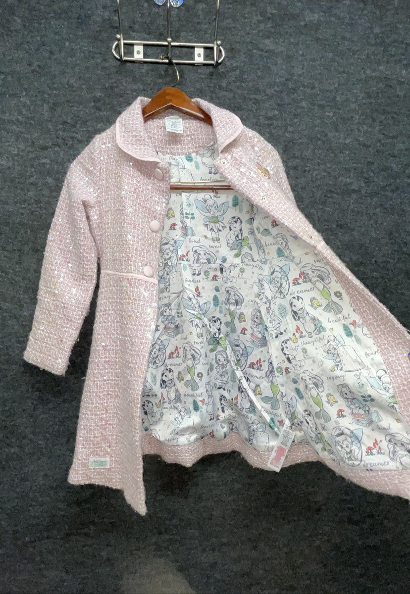 Disney Animators' Collection Girls Pink Tweed Sequin Sparkle Coat Sz M 7/8