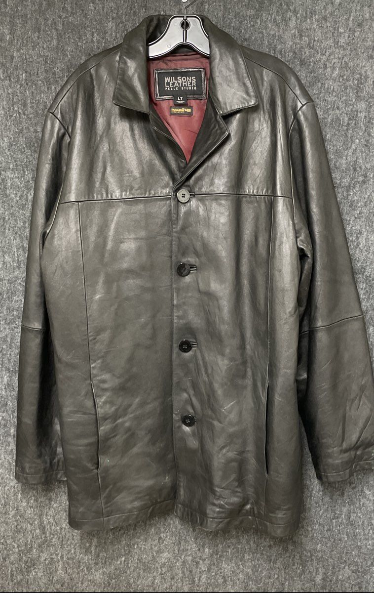 Wilsons Leather Pelle Studio Men's Black Leather Car Coat Jacket Sz LT
