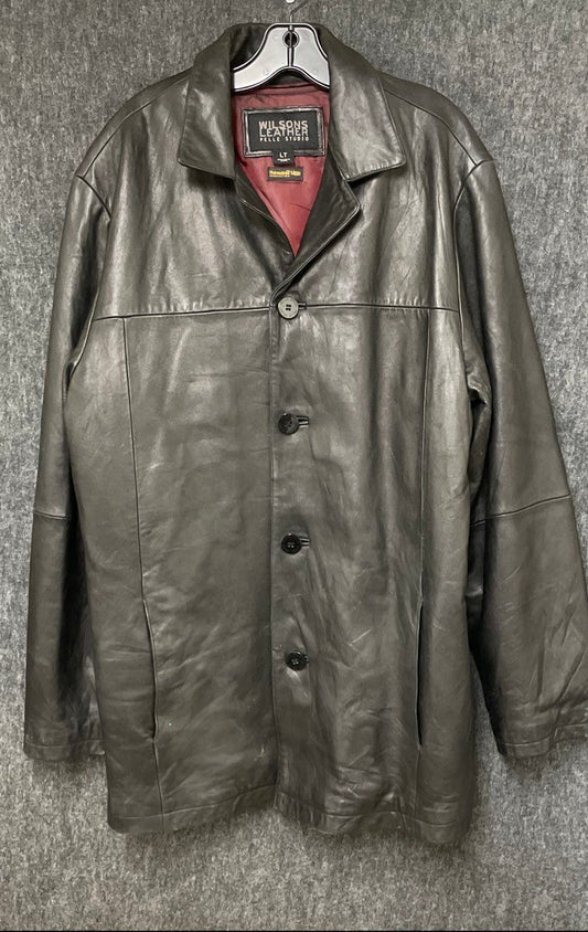 Wilsons Leather Pelle Studio Men's Black Leather Car Coat Jacket Sz LT