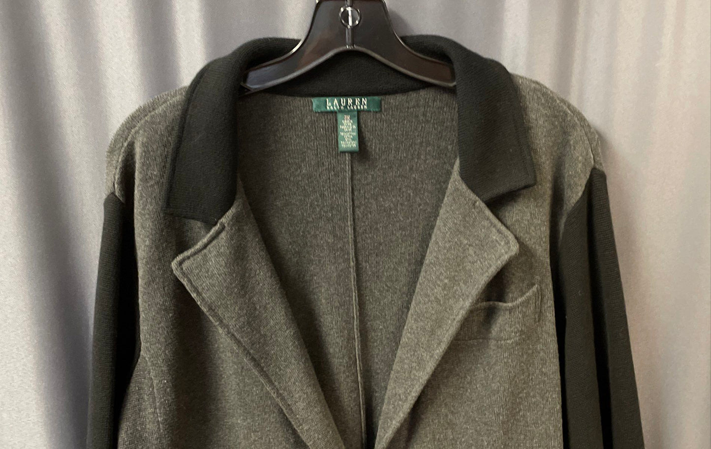 Lauren Ralph Lauren Women's Gray Black Colorblock Knit Blazer Cardigan Sz 2X