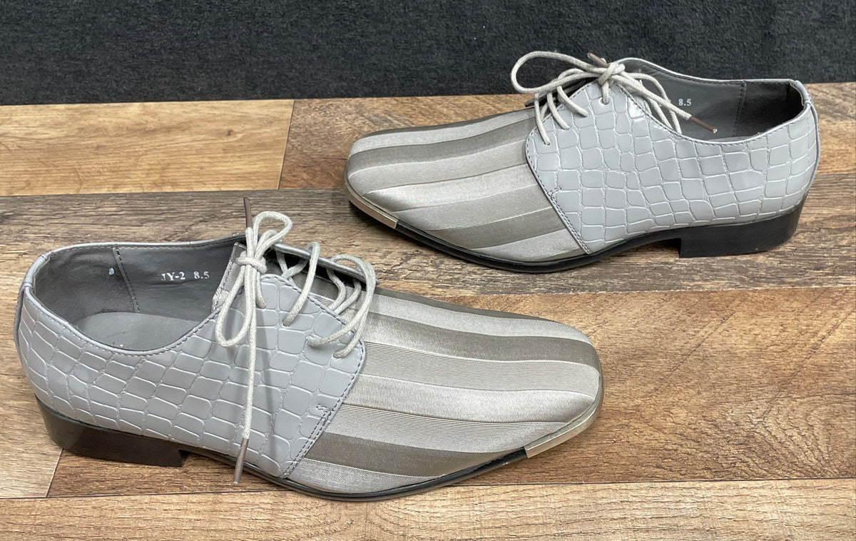 Parrazo JY-2 Grey Striped Faux Croc Square Toe Dress Shoes Derby Size 8.5