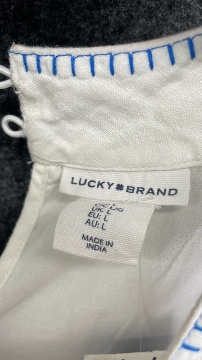 Lucky Brand Women's White Blue Embroidered Linen Halter Blouse Tunic Sz Large