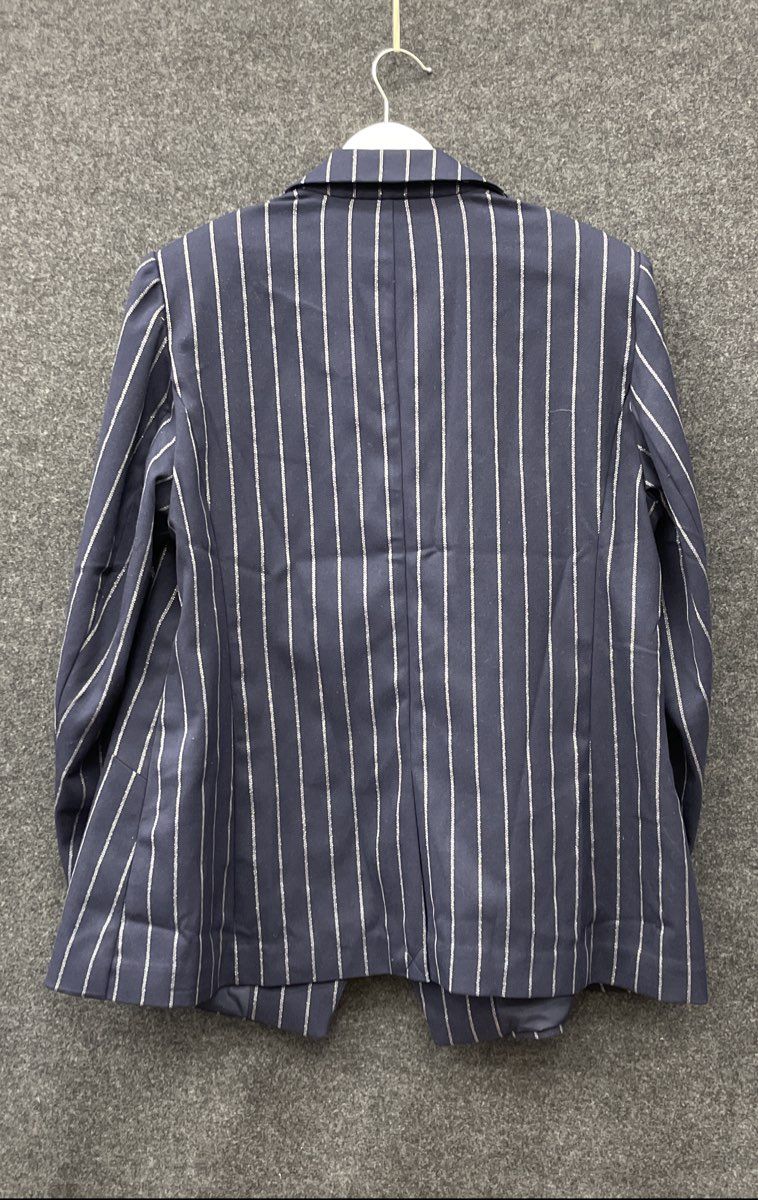 Lane Bryant Women's Navy Pinstripe Blazer Jacket Metallic Stripe Sz 12 NWT