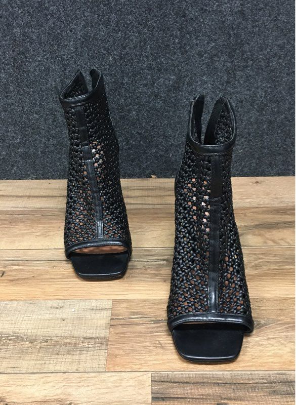 Vince Camuto Black Woven Open Toe Back Zip Heeled Booties Women's Size 8M