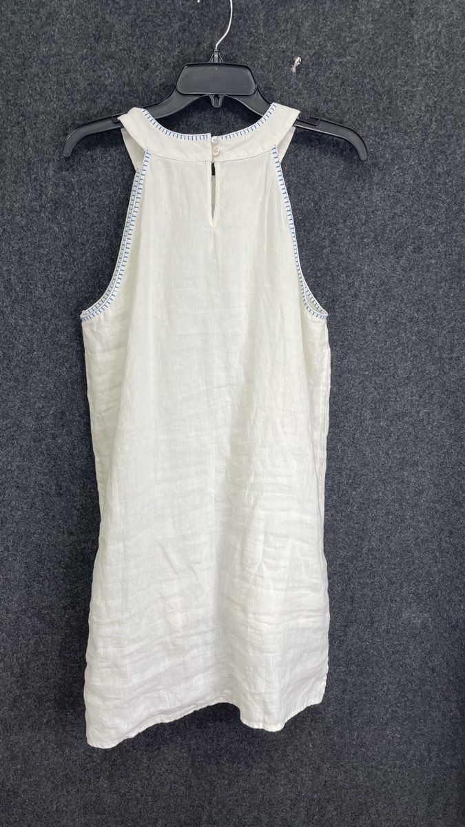 Lucky Brand Women's White Blue Embroidered Linen Halter Blouse Tunic Sz Large