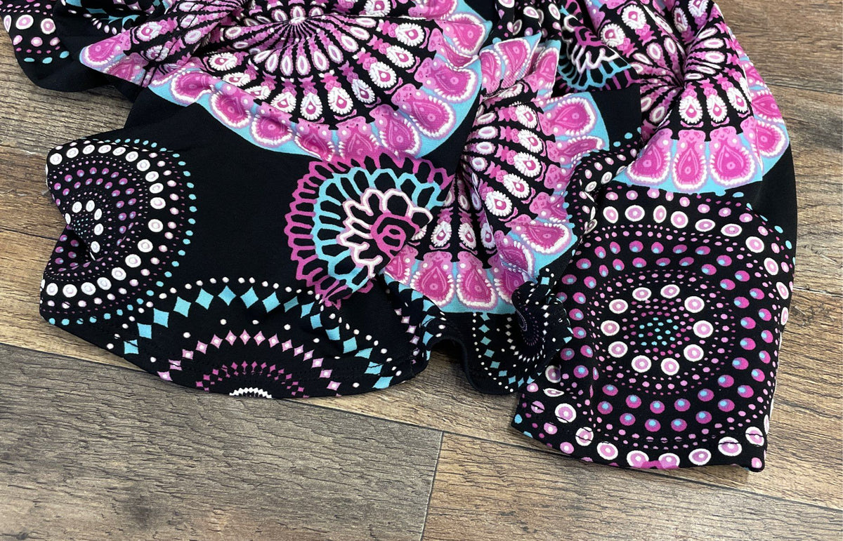 Robbie Bee Women's Black Pink Mandala Geometric Maxi Dress Ruched Side Sz PXL