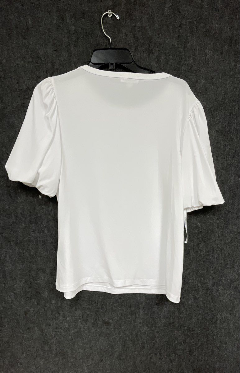 Calvin Klein Women's White Short Puff Sleeve Crew Neck Knit Top Size M