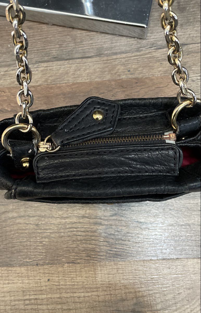 Juicy Couture Black Pebbled Leather Crossbody Bag Gold Chain Strap