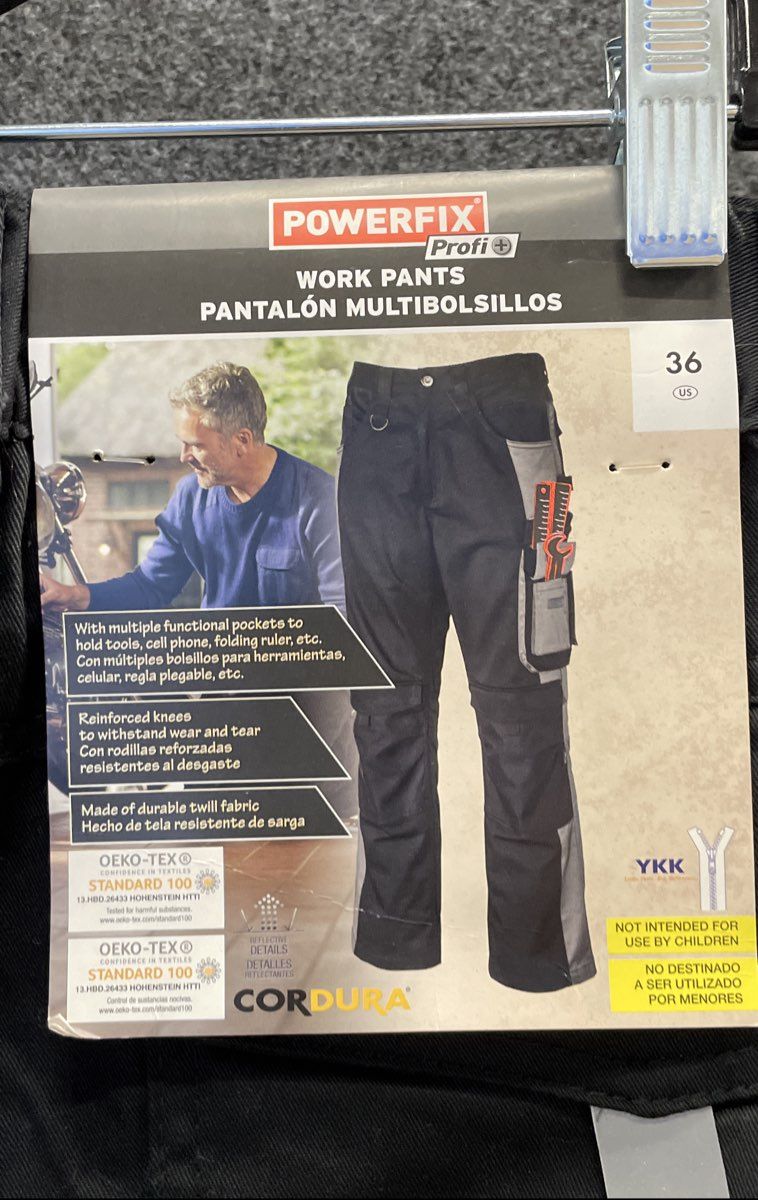 PowerFix Men's Black Multi Pocket Cargo Work Pants Cordura Twill Sz 36 NWT