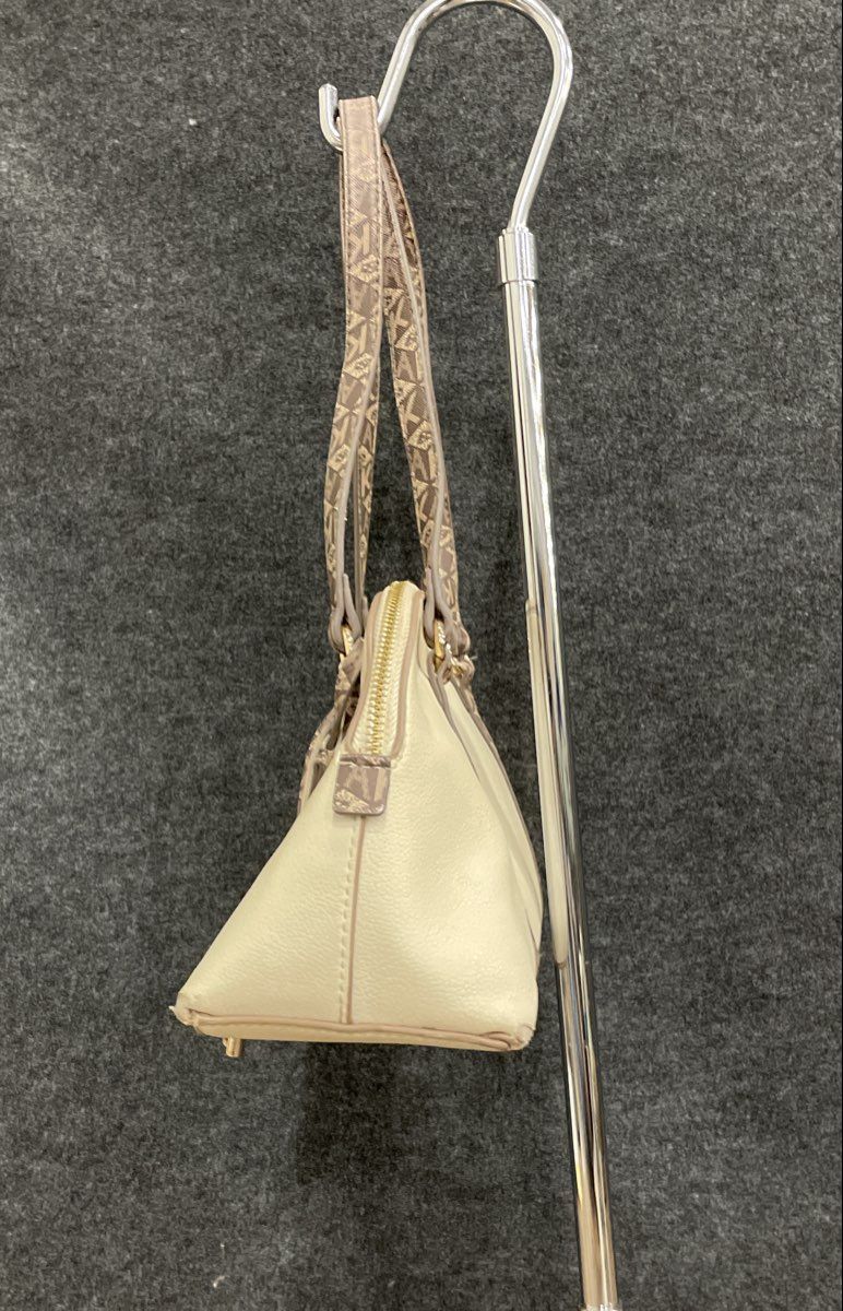 Anne Klein White Pebbled Leather Monogram Strap Shoulder Bag Gold Hardware