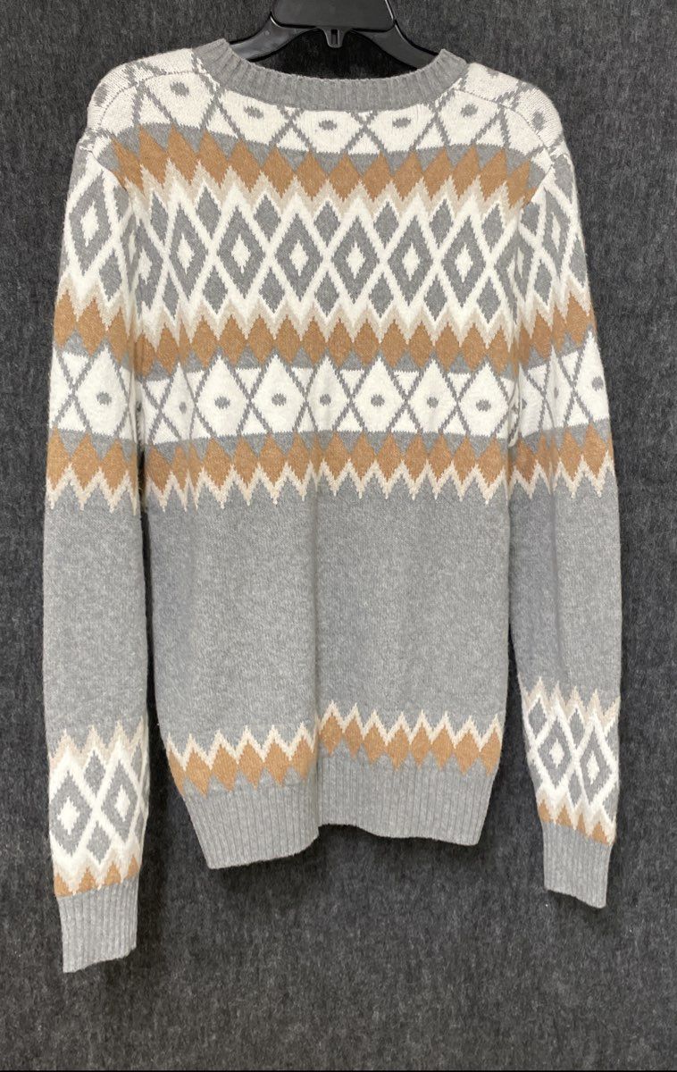 North Pole Trading Co. Men's V-Neck Sweater Gray Fair Isle Geometric Sz M