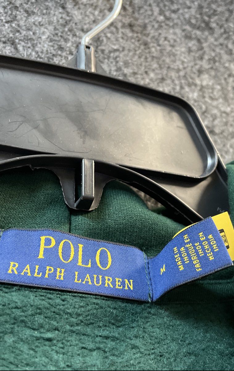 Polo Ralph Lauren Men's Green Hoodie Plaid Chenille Logo Sweatshirt Size M