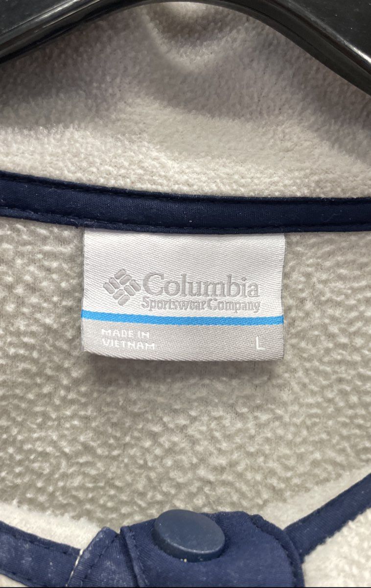 Columbia Women's Benton Springs Snap Front Fleece Pullover Gray Cream Navy Sz L
