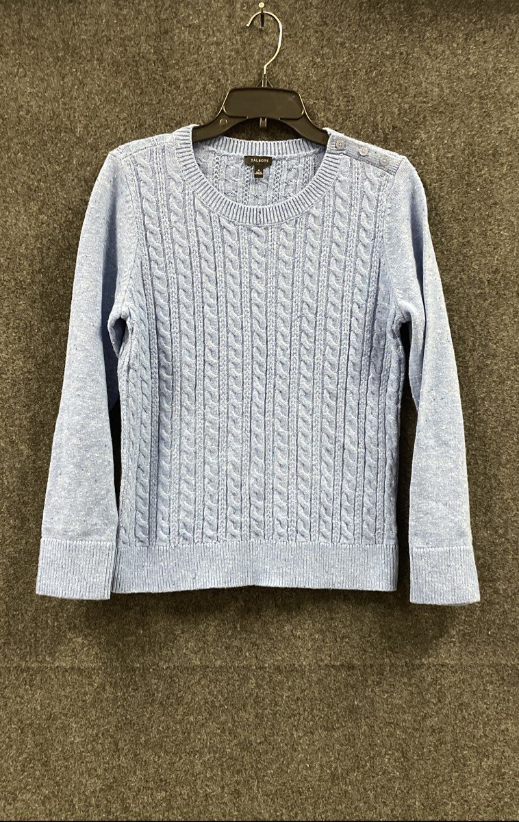 Talbots Women's Light Blue Cable Knit Shoulder Button Sweater NWT Size M
