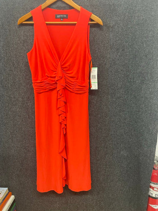 Jones New York Women's Dress Kumquat Orange Red Ruched Ruffle Front NWT Size 8