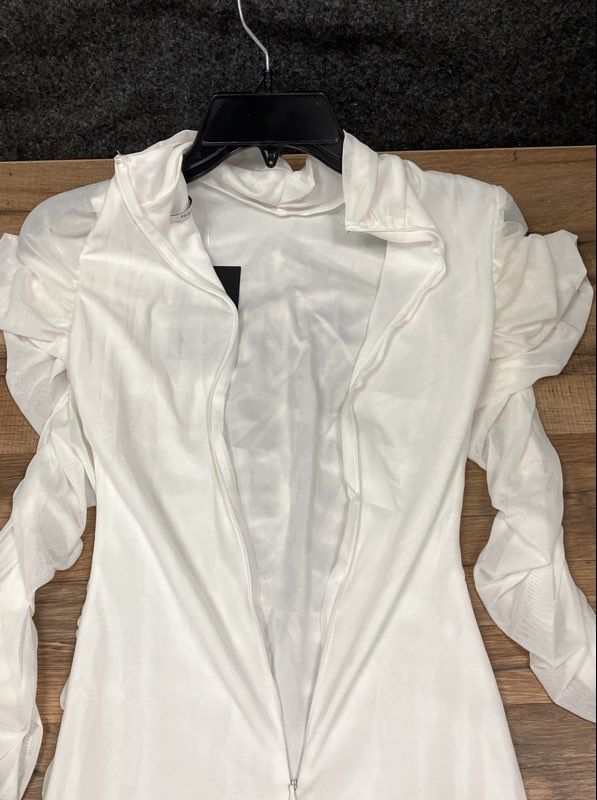 Fashion Nova Women's Cardi Party Ruched Dress White Maxi Gown NWT Size XS