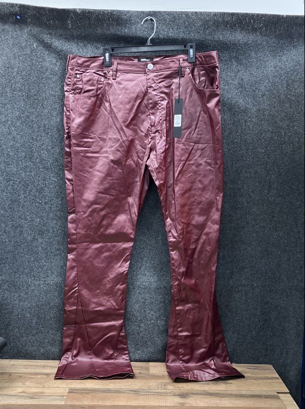 NovaMen Men's Keep It Solid Faux Leather Stacked Flare Pants Red Size 40 NWT