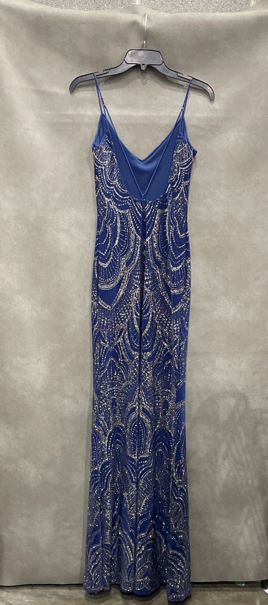 Jump Apparel Women's Blue Sparkly Gown Dress Art Deco Glitter Y2K Sz 1/2