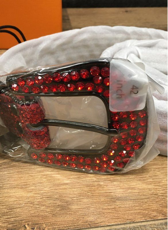 Tinidi Men's Rhinestone Belt White Red Western Bling Studded Buckle New Sz 42