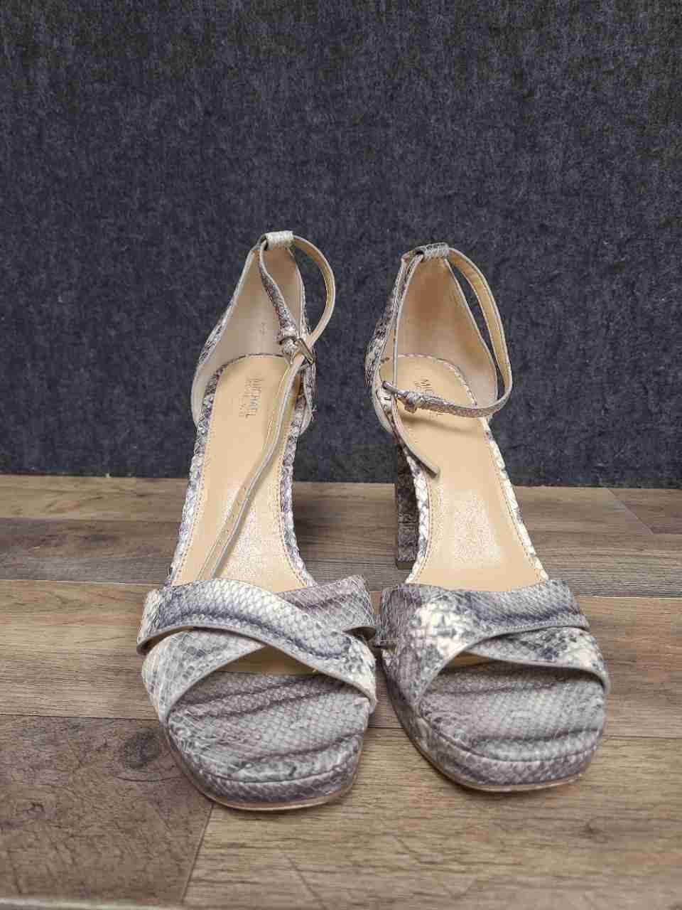 Michael Kors Grey Snakeskin Print Platform Ankle Strap Heel Sandals Size 9.5M