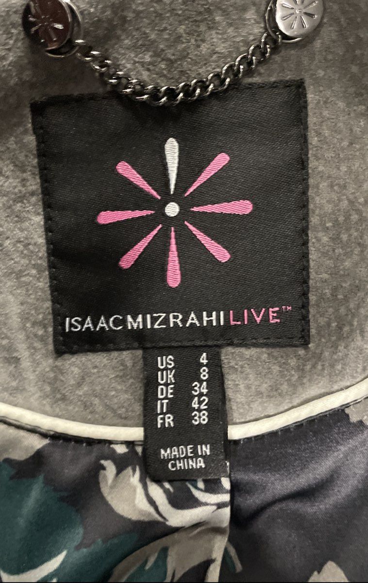 Isaac Mizrahi Live! Women's Grey Leather Asymmetrical Zip Moto Jacket Sz 4