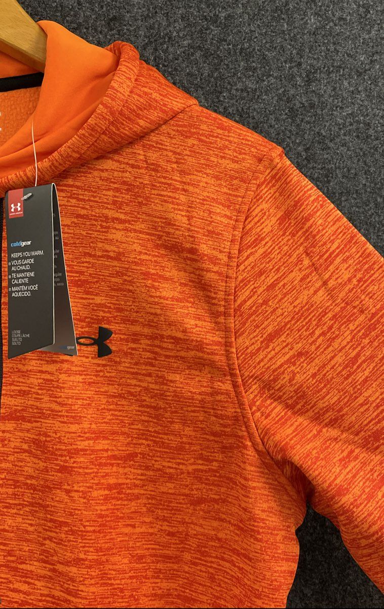 Under Armour Men's Hoodie Orange Heather ColdGear Armour Fleece Pullover NWT M