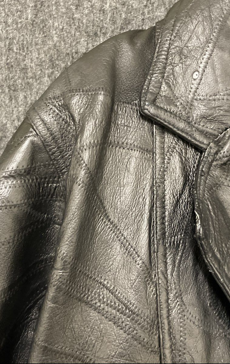 Vintage 90s Men's Black Patchwork Genuine Leather 3/4 Jacket Coat Sz L