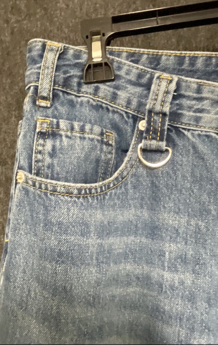 Bareline Women's Blue Faded Wide Leg High Rise D-Ring Denim Jeans Sz L