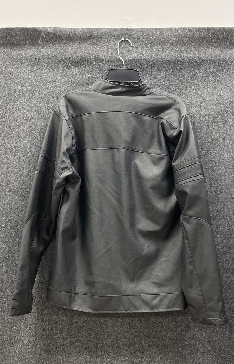 Levitico Men's Black Faux Leather Cafe Racer Full Zip Jacket Fleece Lined Sz L