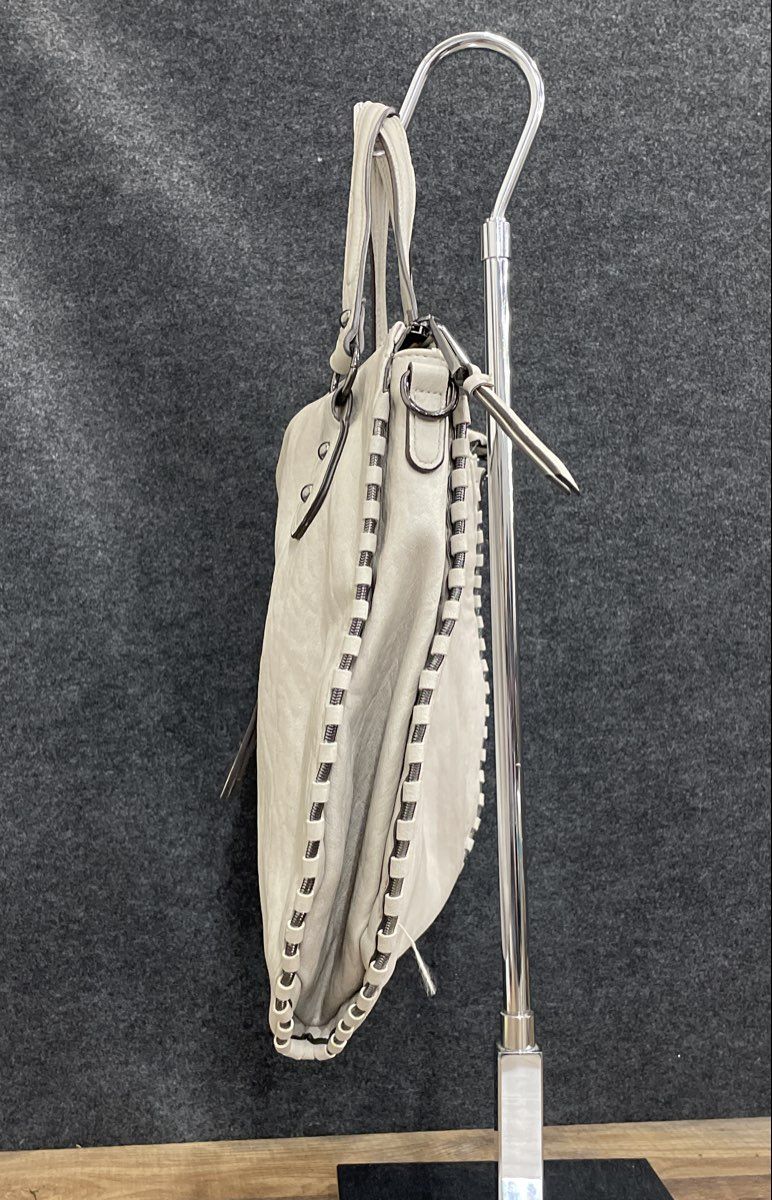 Jessica Simpson Grey Leather Shoulder Bag Hobo Purse Whipstitch Trim