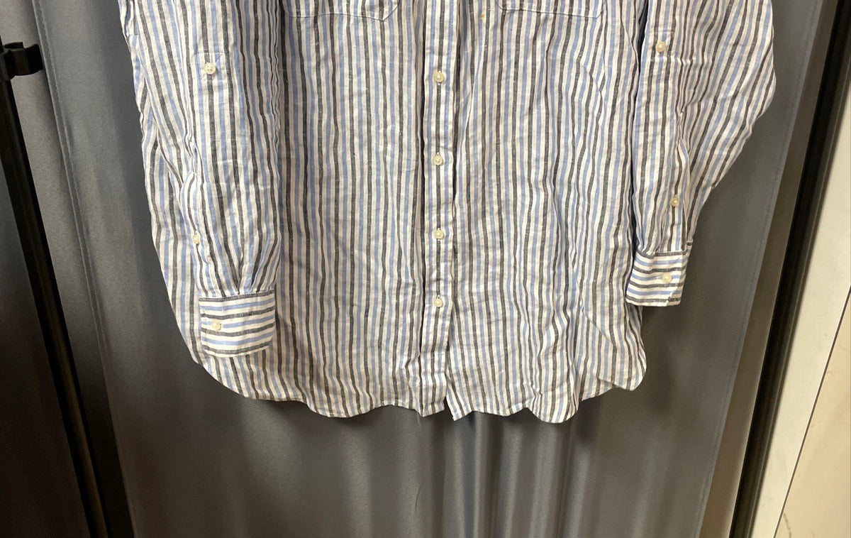 Lauren Ralph Lauren Women's Blue Black Striped Linen Tunic Shirt Sz 2X
