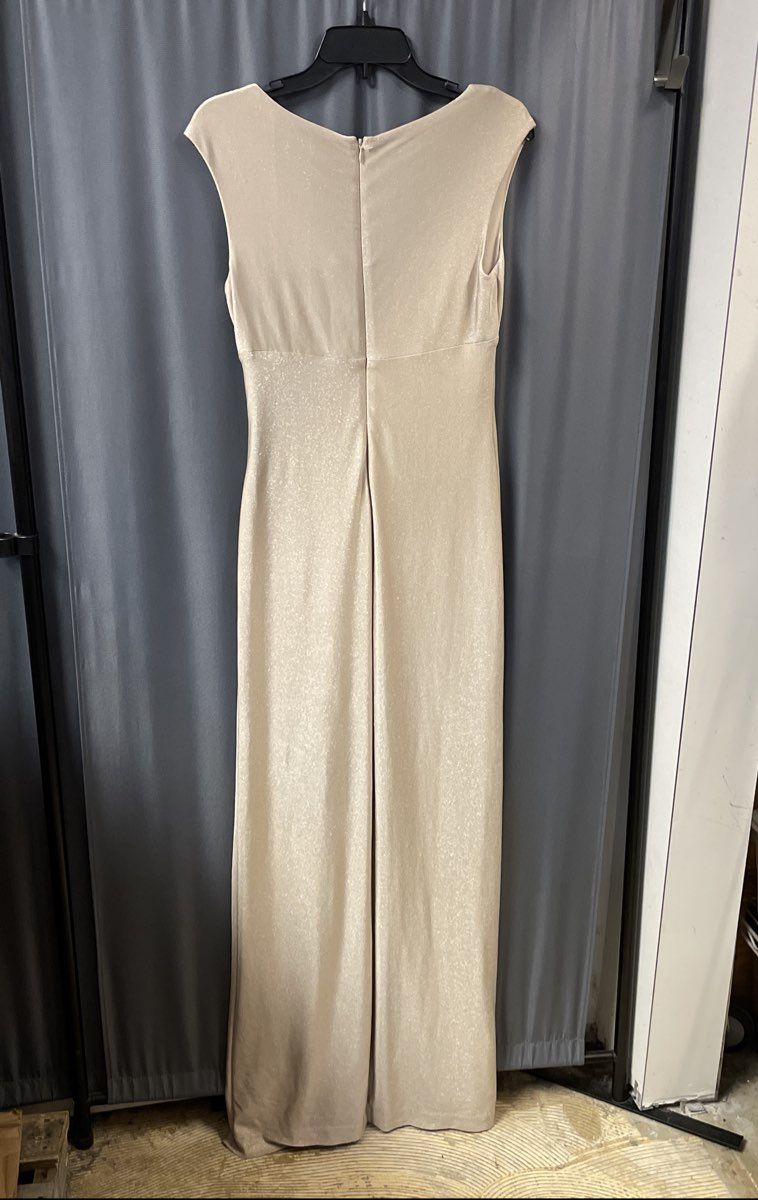 Lauren Ralph Lauren Women's Beige Gold Metallic Ruched Cowl Neck Gown Sz 10